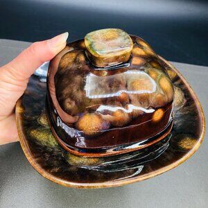 Vintage BEAUCE Ceramic Cheese Cloche Butter Dish #1671 Quebec Canada Pottery